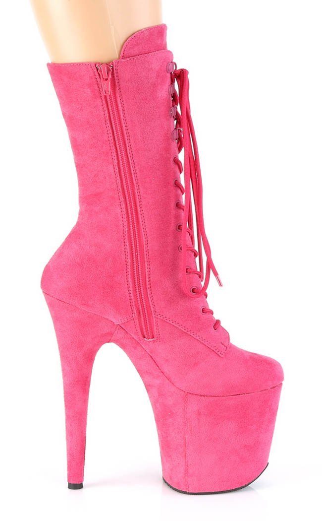 FLAMINGO-1050FS Hot Pink Faux Suede Mid Calf Boots-Pleaser-Tragic Beautiful