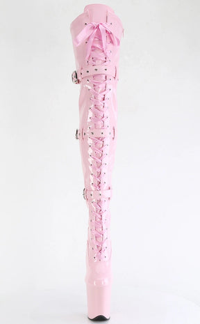 FLAMINGO-3028 Baby Pink Patent Thigh High Boots-Pleaser-Tragic Beautiful