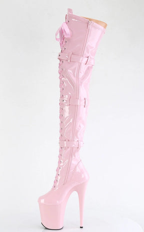 FLAMINGO-3028 Baby Pink Patent Thigh High Boots-Pleaser-Tragic Beautiful