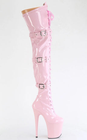 FLAMINGO-3028 Baby Pink Patent Thigh High Boots-Pleaser-Tragic Beautiful