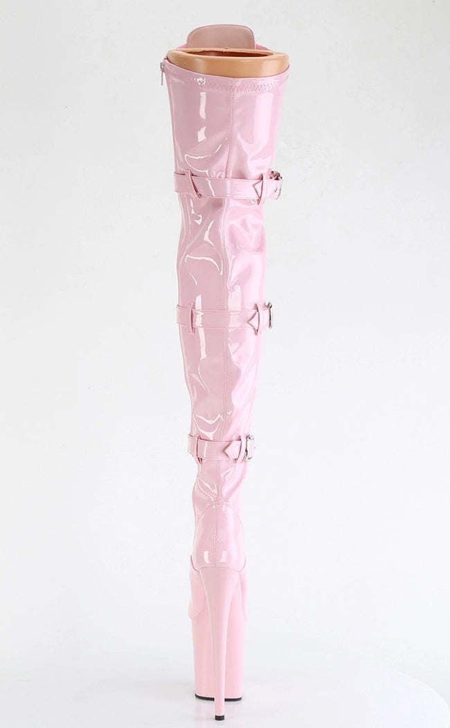 FLAMINGO-3028 Baby Pink Patent Thigh High Boots-Pleaser-Tragic Beautiful