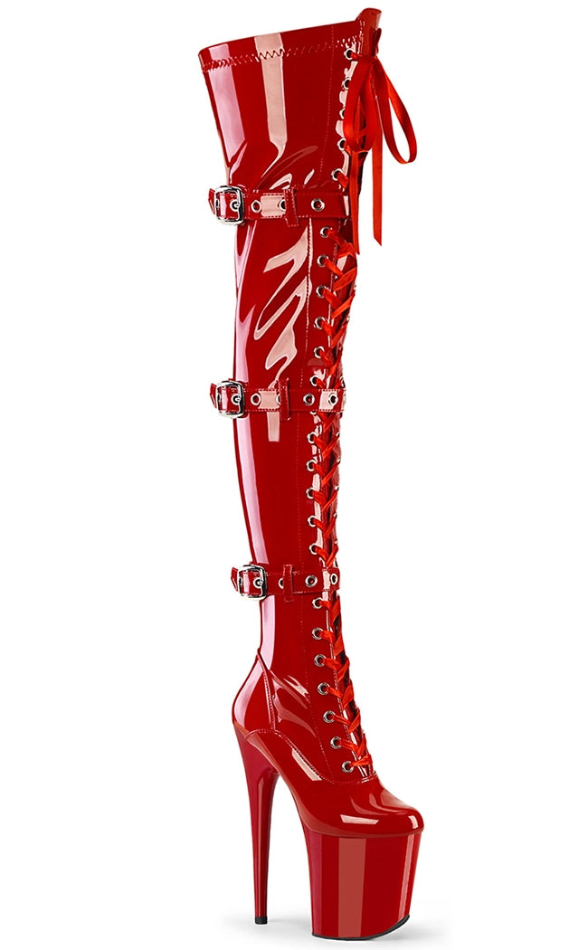 Pleaser FLAMINGO-3028 Red Patent Thigh High Boots