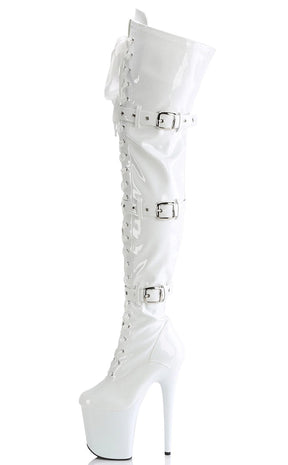 FLAMINGO-3028 White Patent Thigh High Boots-Pleaser-Tragic Beautiful