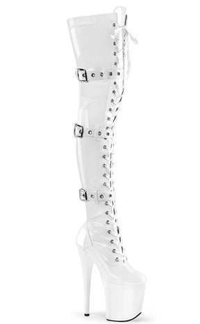 FLAMINGO-3028 White Patent Thigh High Boots-Pleaser-Tragic Beautiful