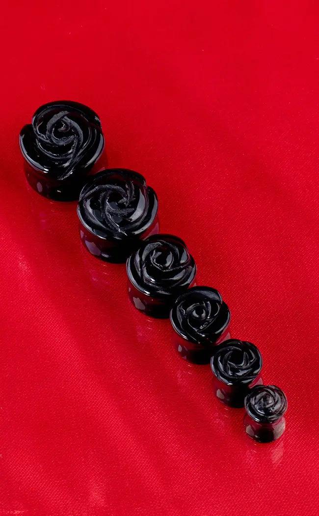 In Bloom Rose Plugs | Black Agate-Impaler-Tragic Beautiful