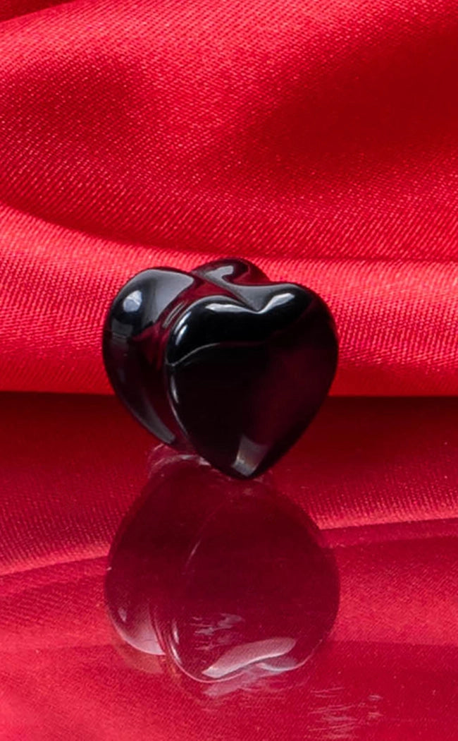 Kalopsia Heart Plugs | Black Onyx [Single]-Impaler Body Jewellery-Tragic Beautiful