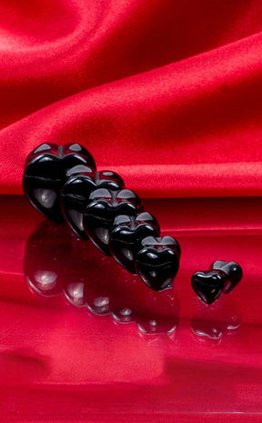 Kalopsia Heart Plugs | Black Onyx [Single]-Impaler Body Jewellery-Tragic Beautiful