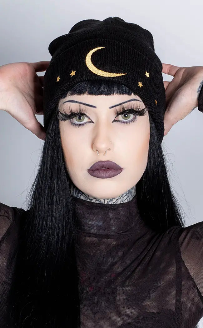 Lunar Witch Black Beanie-Cold Black Heart-Tragic Beautiful