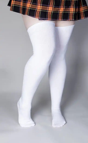 Plus size white knee high stockings best sale