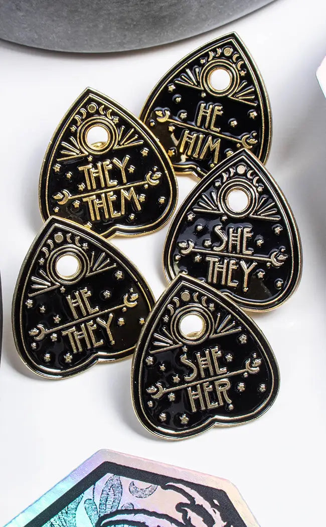 Planchette Pronoun Pin | He/Him-Burn Book Inc-Tragic Beautiful