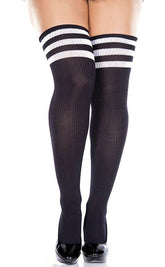 Playing Games Athletic Striped Thigh Socks - Black-Music Legs-Tragic Beautiful