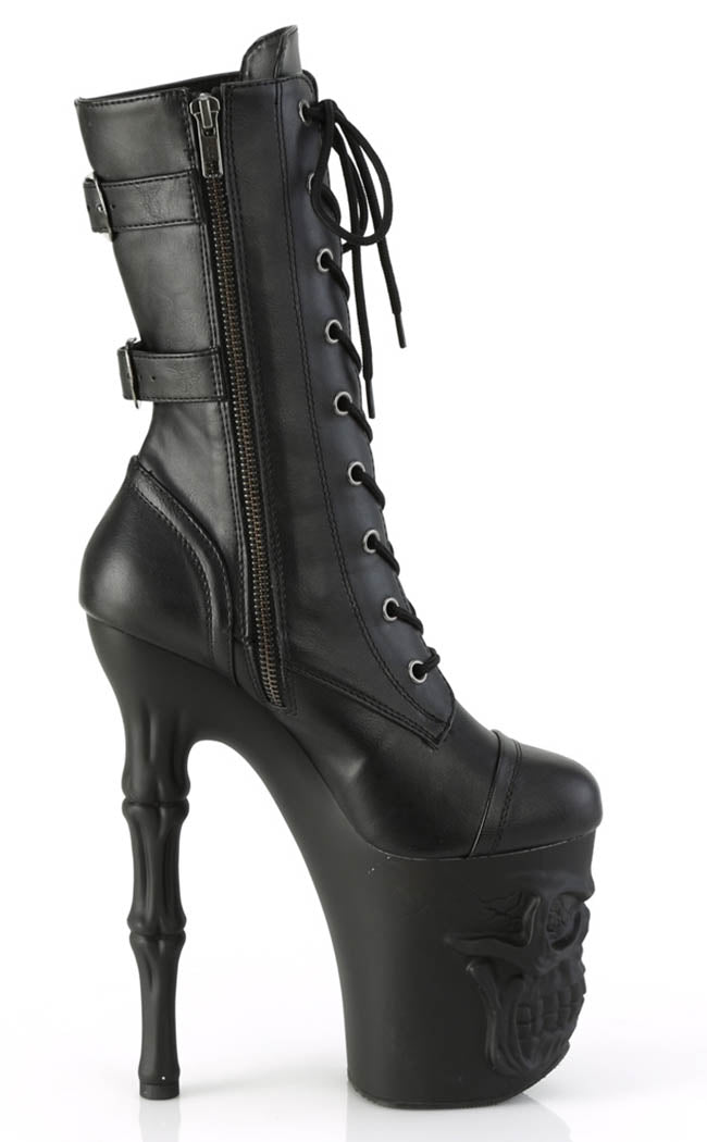 RAPTURE-1047BK Black Matte Mid-Calf Skull Boots-Pleaser-Tragic Beautiful