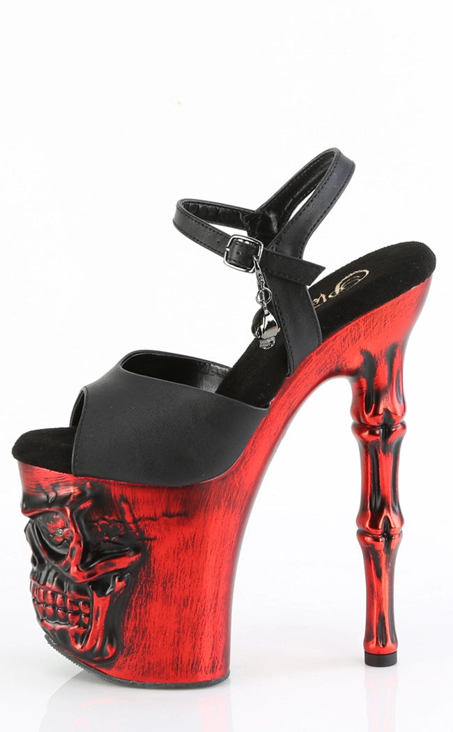 RAPTURE-809-LT Black & Red Skull Platform Heels-Pleaser-Tragic Beautiful