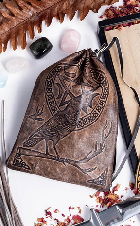 Raven Pentacle Leather Tarot Bag-Gothic Gifts-Tragic Beautiful