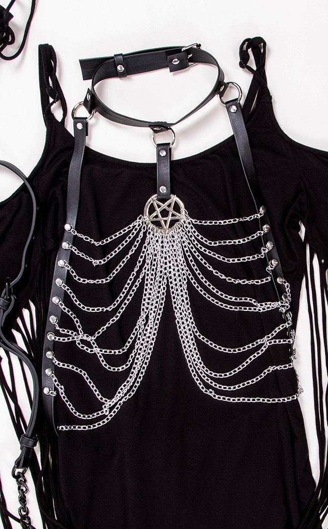 Rib Caged Chain Harness-Cold Black Heart-Tragic Beautiful