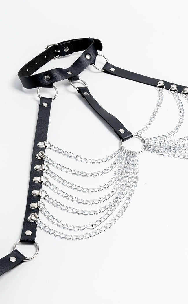 Rib Caged Chain Harness-Cold Black Heart-Tragic Beautiful