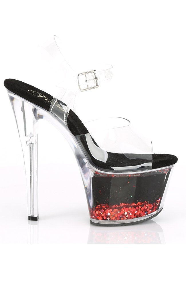 SKY-308WHG Clr/Black/Red Glitter-Pleaser-Tragic Beautiful