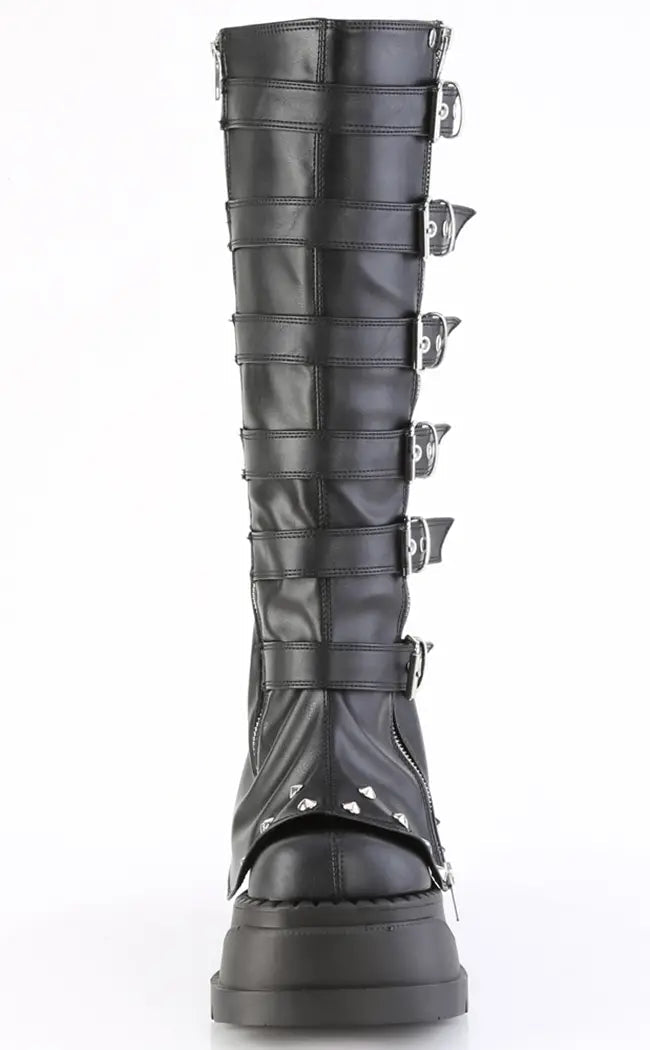 STOMP-223 Black Vegan Leather Knee High Platform Boots | Gothic Shoes ...