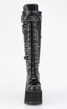 SWING-260 Black Vegan Leather Knee High Boots-Demonia-Tragic Beautiful