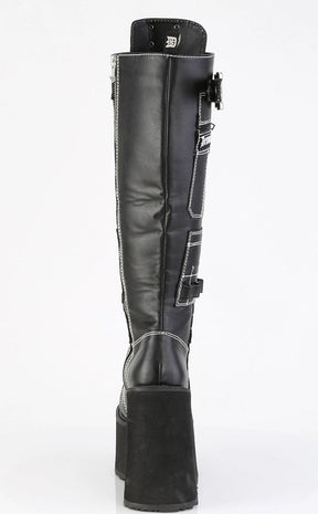 SWING-260 Black Vegan Leather Knee High Boots-Demonia-Tragic Beautiful