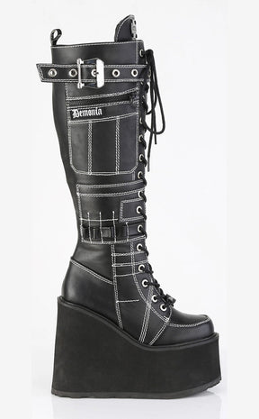 SWING-260 Black Vegan Leather Knee High Boots-Demonia-Tragic Beautiful