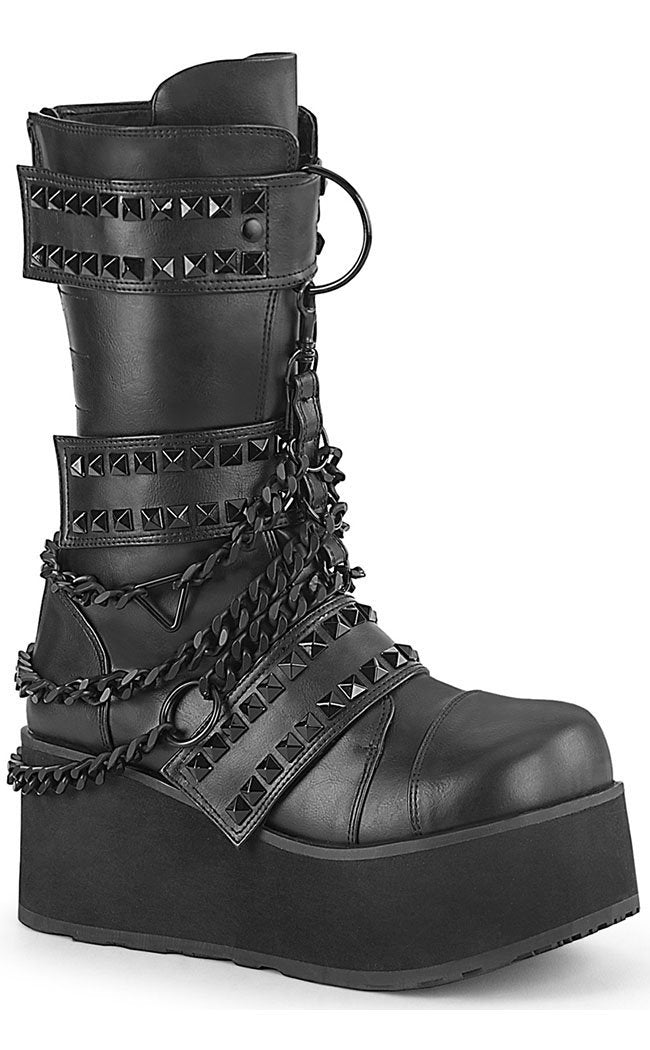 TRASHVILLE-138 Black Vegan Leather Boots-Demonia-Tragic Beautiful