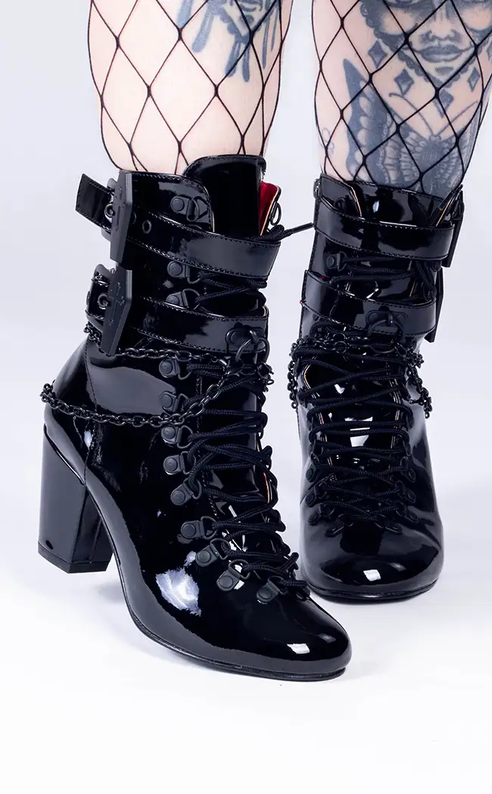 VIVIKA-128 Black Patent Ankle Boots (AU stock)-Demonia-Tragic Beautiful