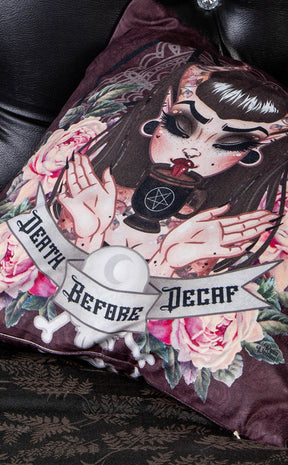 Velvet Cushion Cover | Death Before Decaf-Rose Demon-Tragic Beautiful