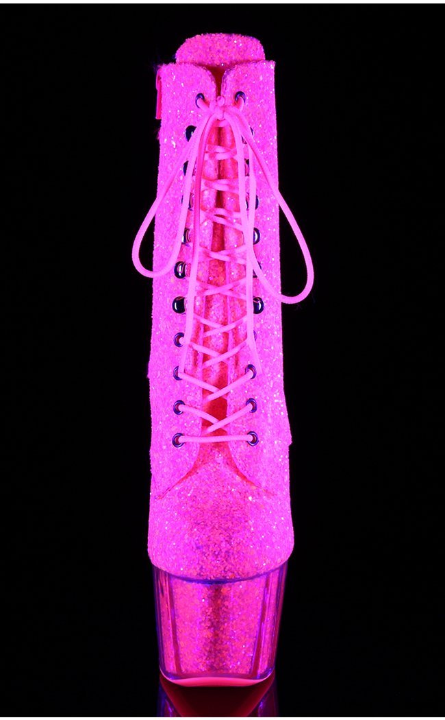 ADORE-1020G Neon Pink Glitter Ankle Boots-Pleaser-Tragic Beautiful