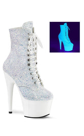 ADORE-1020LG Neon White Multi Glitter Ankle Boots-Pleaser-Tragic Beautiful