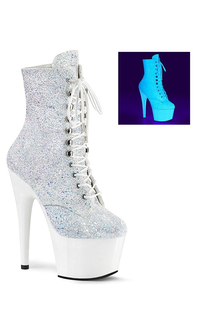 ADORE-1020LG Neon White Multi Glitter Ankle Boots-Pleaser-Tragic Beautiful