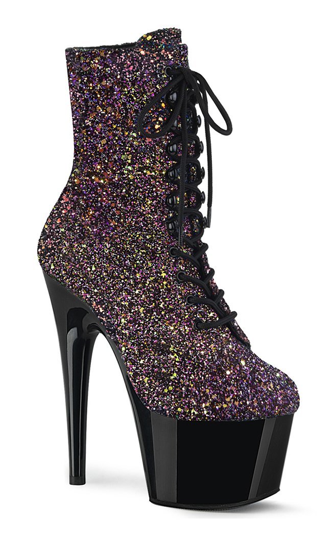 ADORE-1020LG Purple Multi Glitter Ankle Boots-Pleaser-Tragic Beautiful