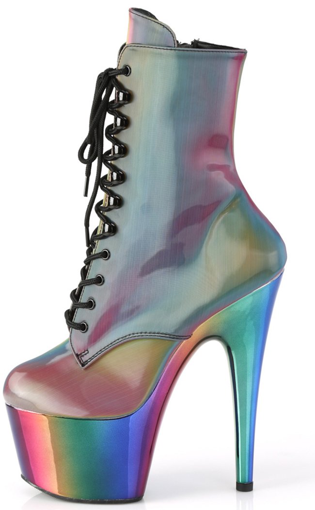 ADORE-1020RC-REFL Rainbow Chrome Ankle Boots-Pleaser-Tragic Beautiful