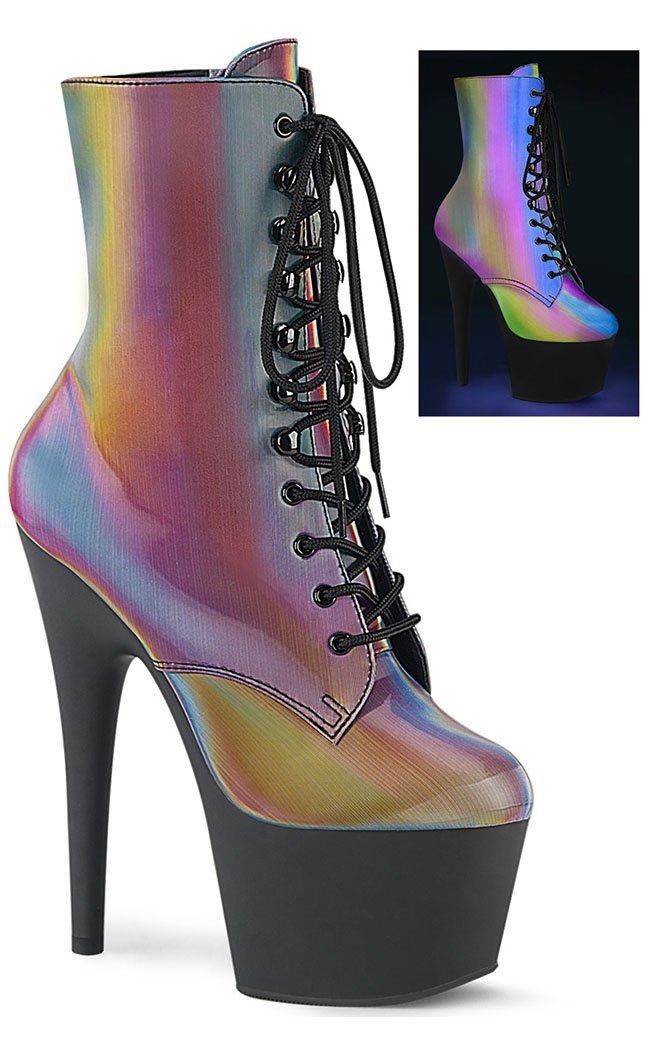 ADORE-1020REFL Rainbow Reflective Ankle Boots-Pleaser-Tragic Beautiful