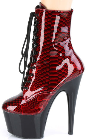 ADORE-1020SP Red Snake Print Ankle Boots-Pleaser-Tragic Beautiful