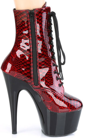 ADORE-1020SP Red Snake Print Ankle Boots-Pleaser-Tragic Beautiful