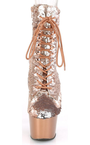 ADORE-1020SQ Rose Gold Flip Sequin Boots-Pleaser-Tragic Beautiful