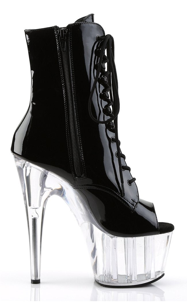 ADORE-1021 Black Patent & Clear Ankle Boots-Pleaser-Tragic Beautiful