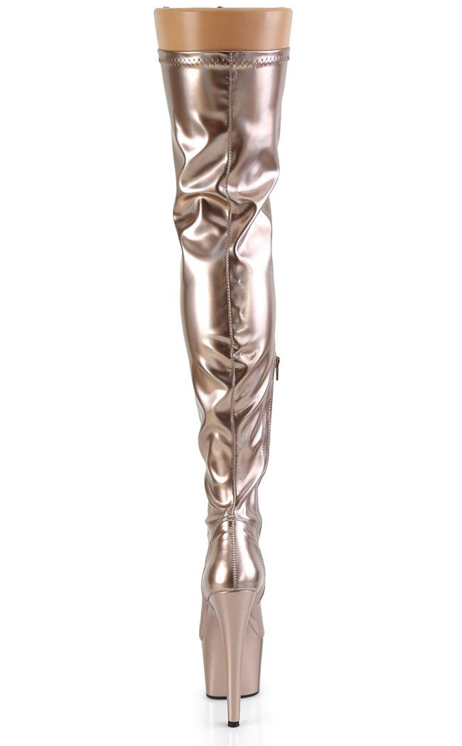 ADORE-3000 Rose Gold Holo Thigh High Boots-Pleaser-Tragic Beautiful