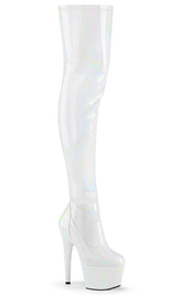 ADORE-3000 White Holo Thigh High Boots-Pleaser-Tragic Beautiful