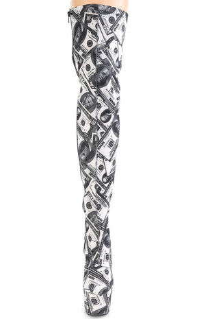 ADORE-3000DP Money Print Thigh High Boots-Pleaser-Tragic Beautiful