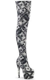 ADORE-3000DP Money Print Thigh High Boots-Pleaser-Tragic Beautiful