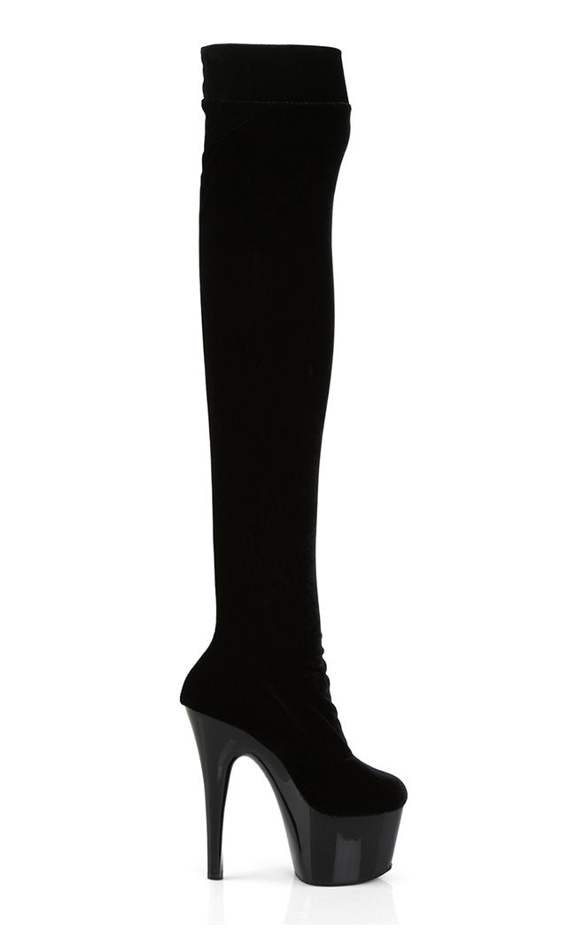 ADORE-3002 Black Velvet Thigh High Boots-Pleaser-Tragic Beautiful