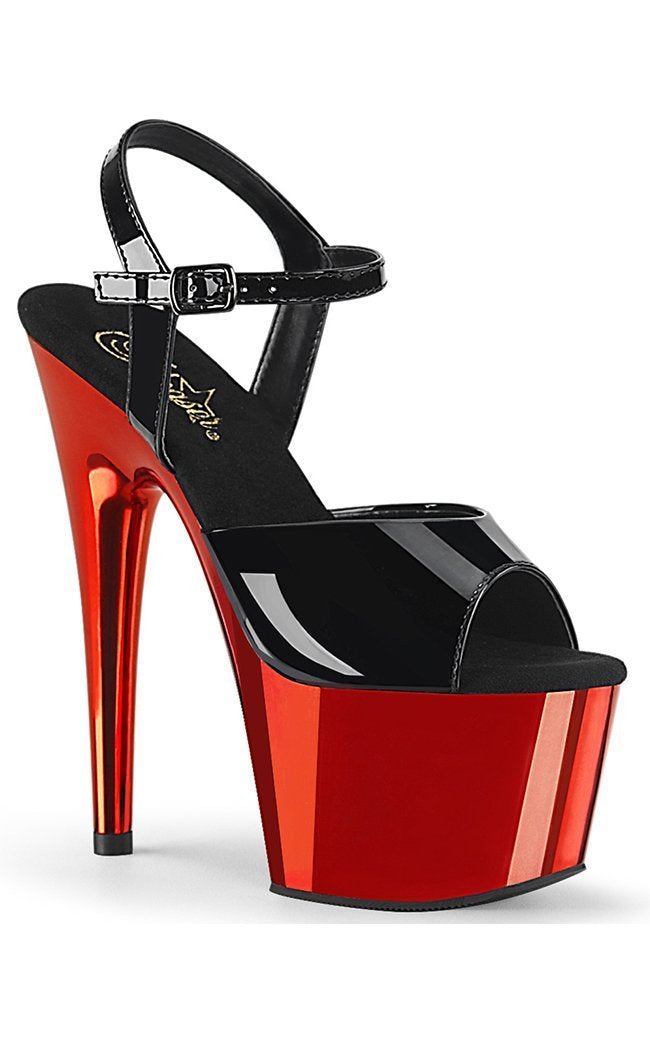 ADORE-709 Black Patent & Red Chrome Heels-Pleaser-Tragic Beautiful