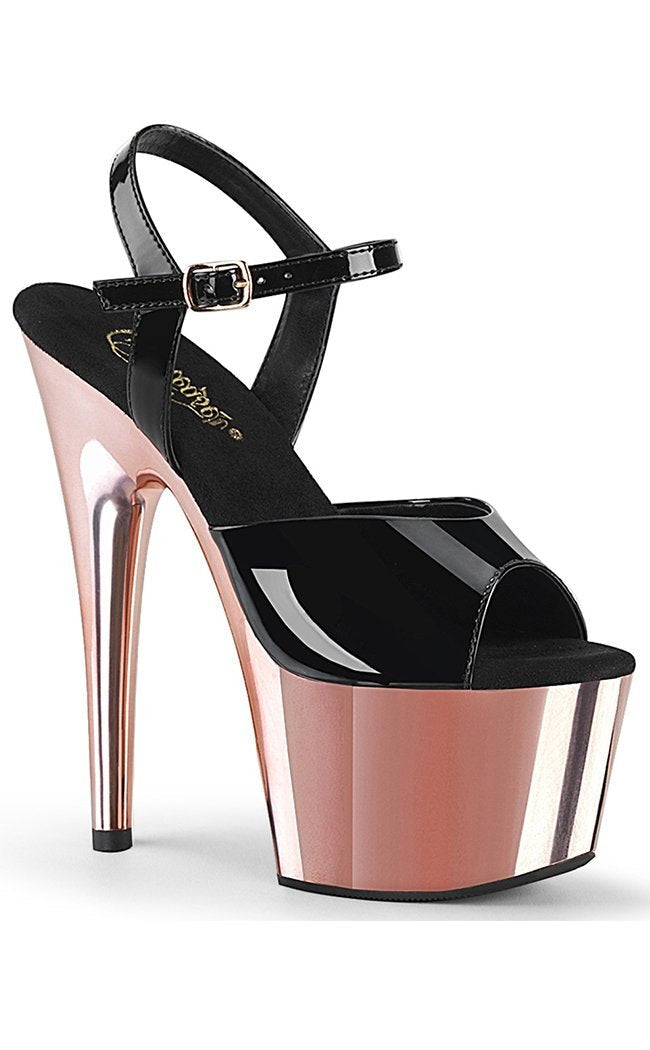 ADORE-709 Black Patent & Rose Gold Heels-Pleaser-Tragic Beautiful