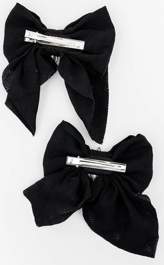 Angel Athame Bow Hair Clip-Cold Black Heart-Tragic Beautiful