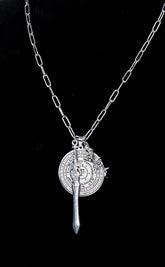 Archangel Sword & Rose Protection Necklace-Cold Black Heart-Tragic Beautiful