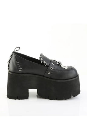 ASHES-38 Black Vegan Leather Platform Loafer