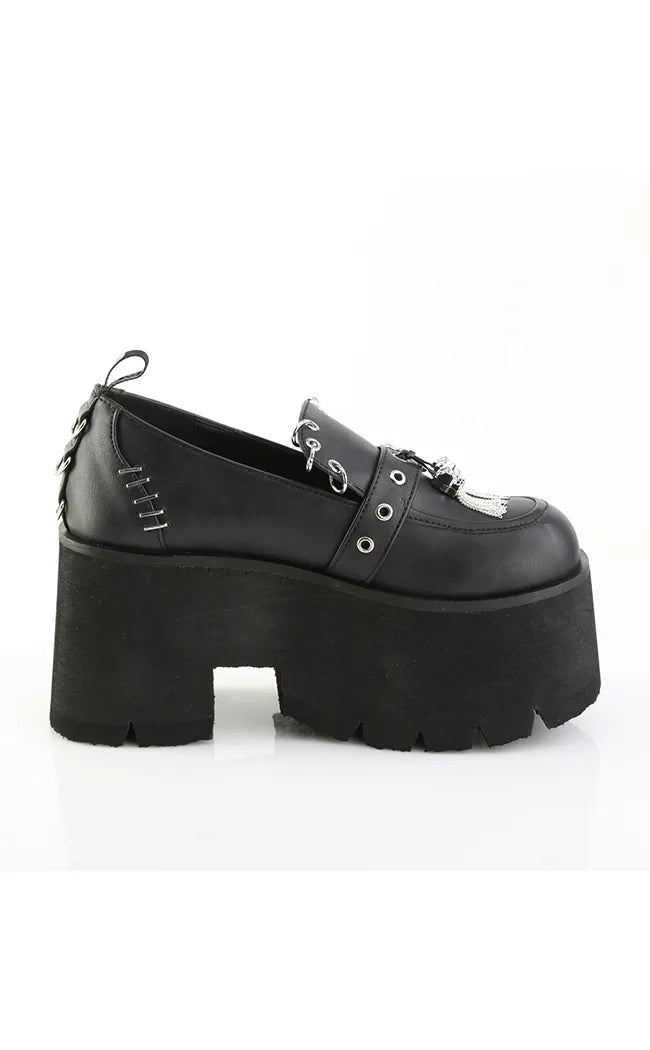 ASHES-38 Black Vegan Leather Platform Loafer