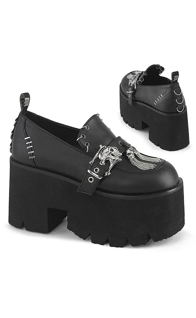 ASHES-38 Black Vegan Leather Platform Loafer